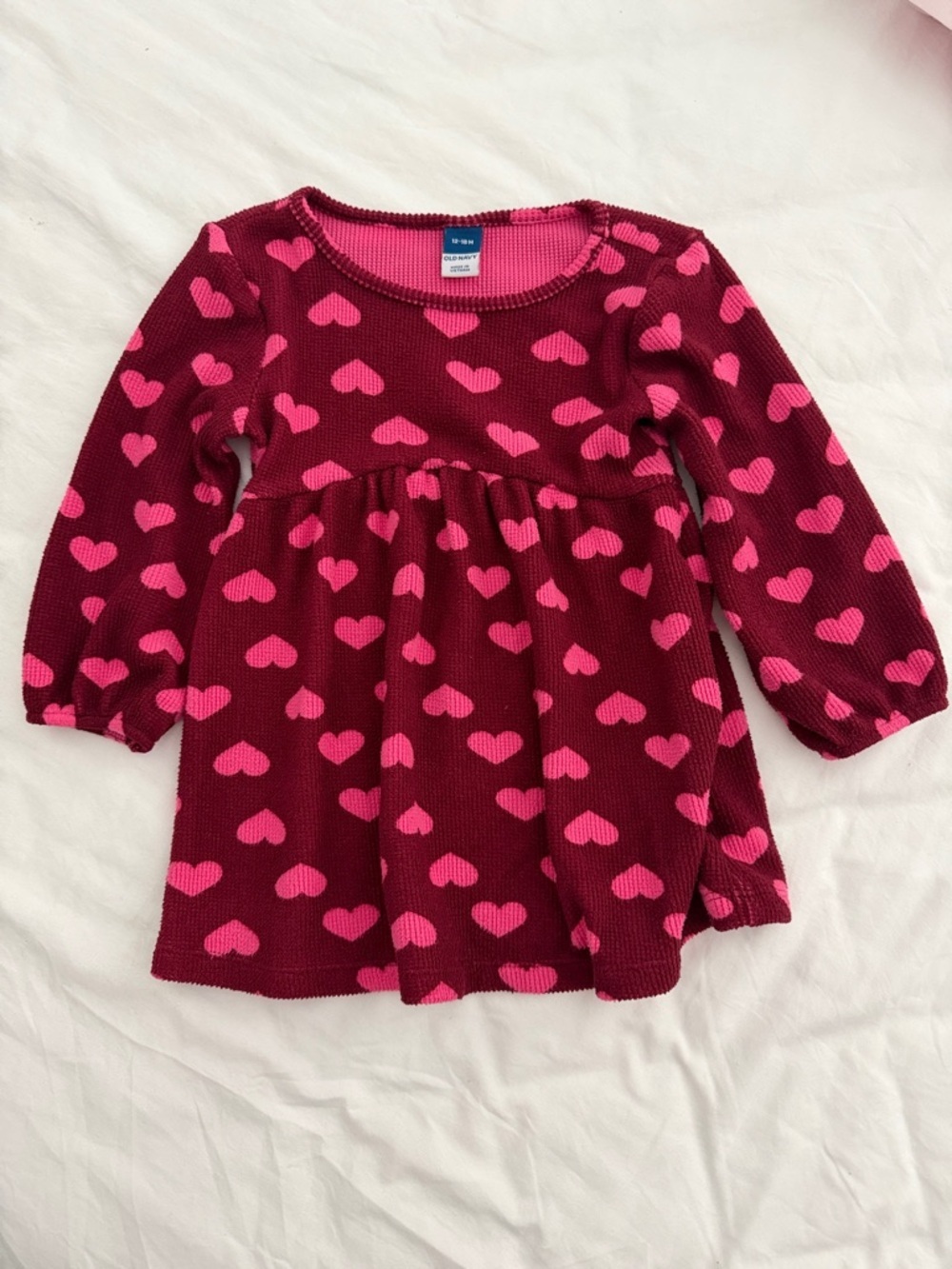 Baby girl Burgundy Dress with Pink Hearts 12-18months